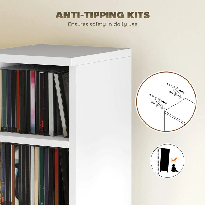 HOMCOM Set of 2 CD Media Display Shelf Unit Tower Rack with Adjustable Shelves, White