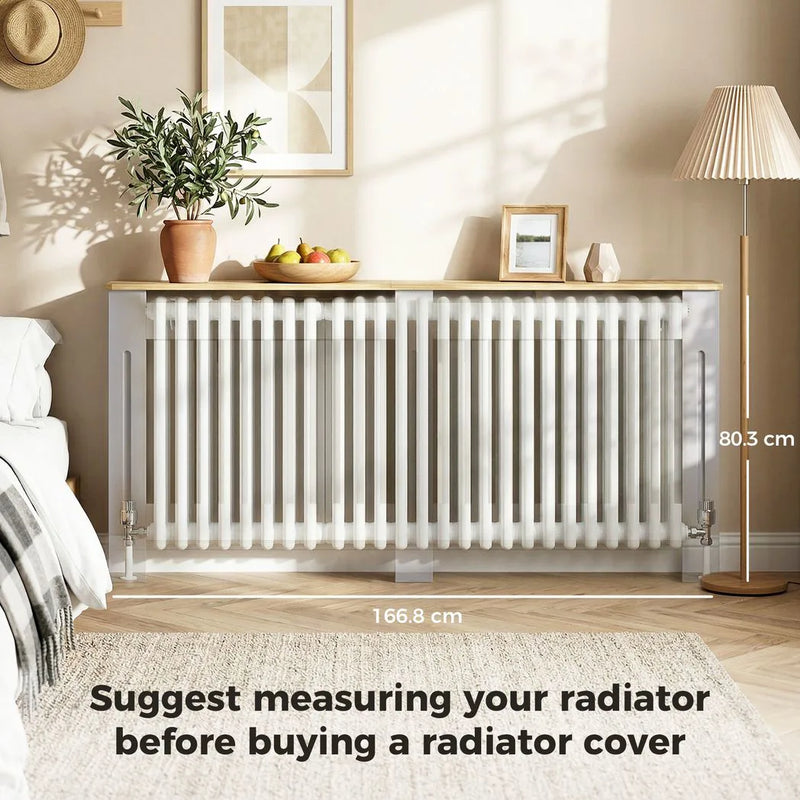 HOMCOM Slatted Radiator Cover, Painted Cabinet with Line Grill Design, 172W × 19D × 81H cm, Grey