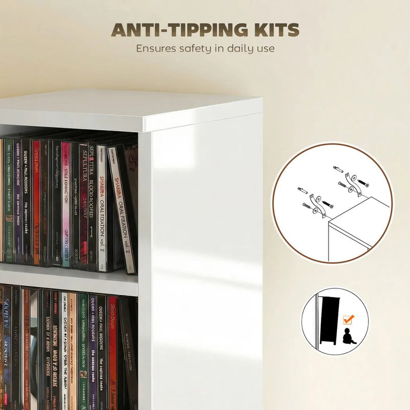 HOMCOM Set of 2 CD Media Display Shelf Unit Tower Rack with Adjustable Shelves, High Gloss White