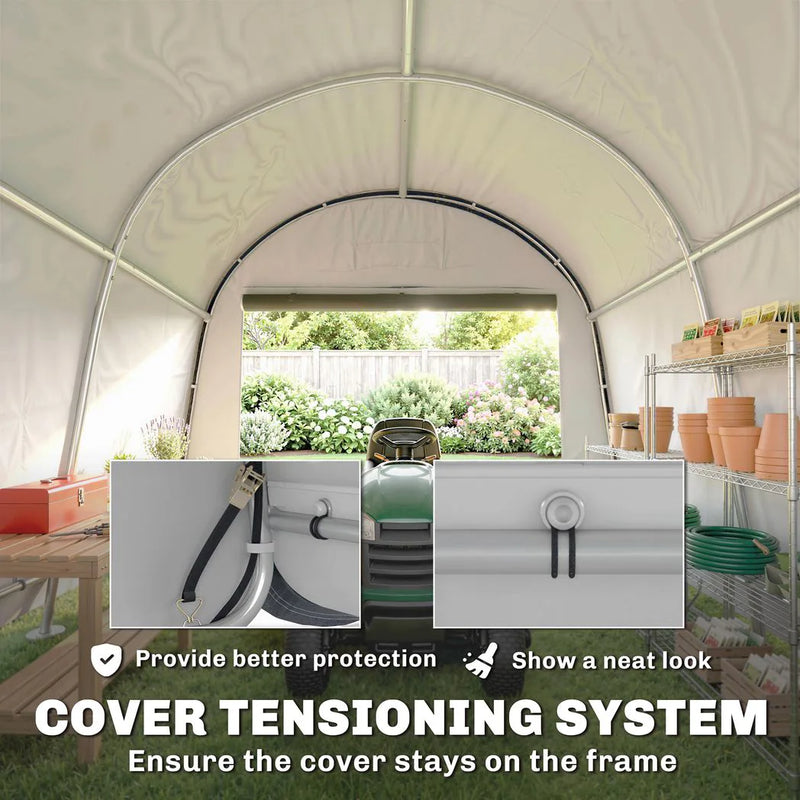 Outsunny 3 x 3(m) Garden Storage Tent, Heavy Duty Outdoor Shed with 2 Doors, Waterproof Portable Shed Tent Shelter with Galvanised Steel Frame for Bike, Motorcycle, Garden Tools, Grey