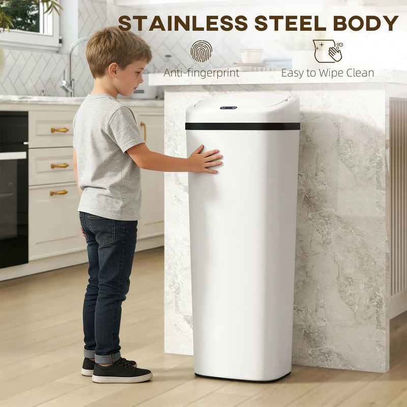 HOMCOM 50L Stainless Steel Sensor Bin - White