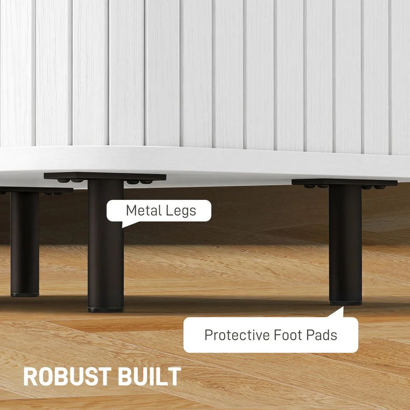 HOMCOM Nightstand with Sliding Doors and Metal Legs White Wood Effect