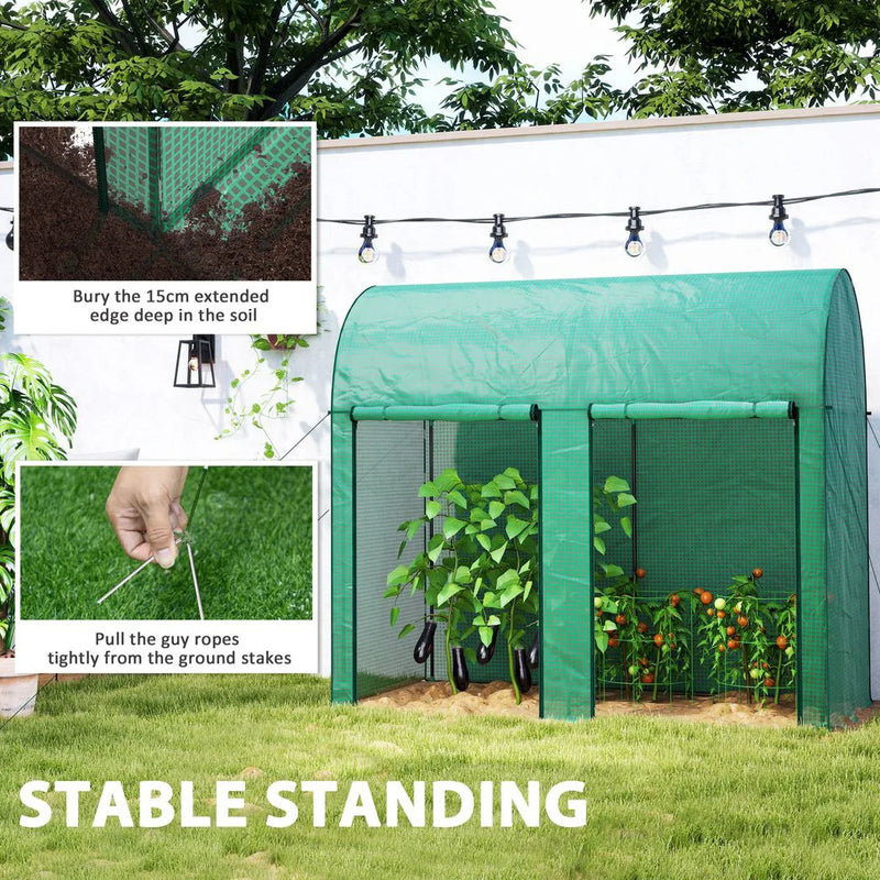 Outsunny 200 x 100cm Walk-In Greenhouse, with Zipped Doors - Green