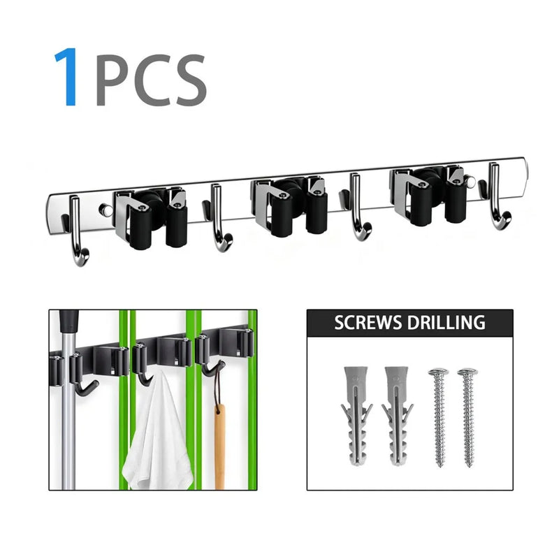 Garage Wall Organizer: 3-Slot Tool Holder with 4 Hooks for Efficient Storage