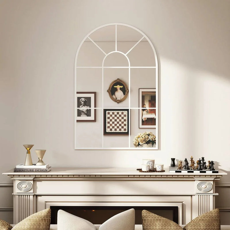HOMCOM 90 X 61cm Arched Grid Mirror - White