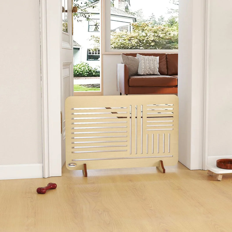 PawHut Freestanding Pet Gate, Portable Dog Barrier Gate with Feet for Small Breeds, 75 x 53 cm, Natural Wood