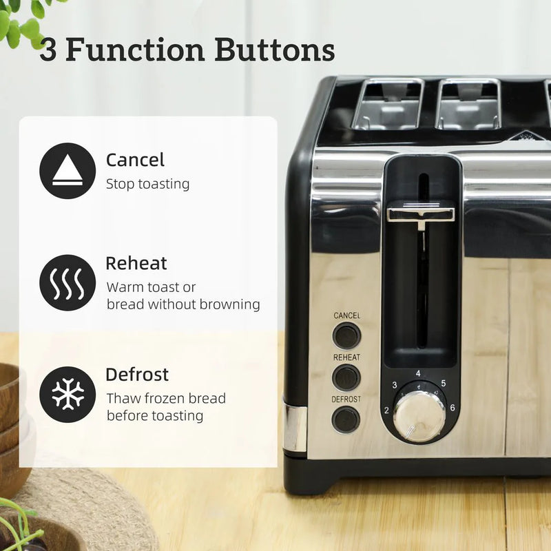 HOMCOM Sleek Textured Kettle and Four-Slice Toaster Set - Black