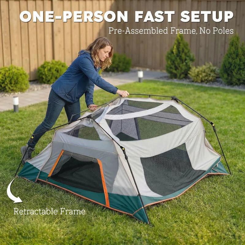 Outsunny Cabin Tent Easy Setup 3000mm Waterproof Camping Tent 4 Person with Carrying Bag Green