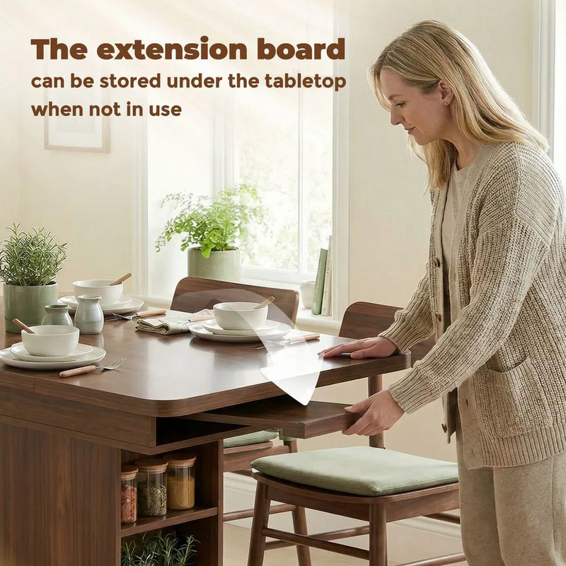 HOMCOM Extendable Dining Table for 4-6 People, 110-130cm Kitchen Table with 6 Open Shelves, Walnut Brown