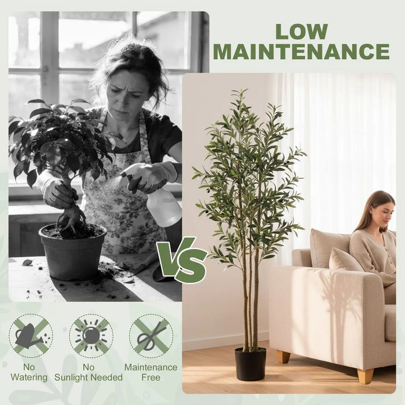 HOMCOM Decorative Artificial Plant, 175 cm Silk Olive Tree with 787 Leaves in Cement Pot, Fake Plant