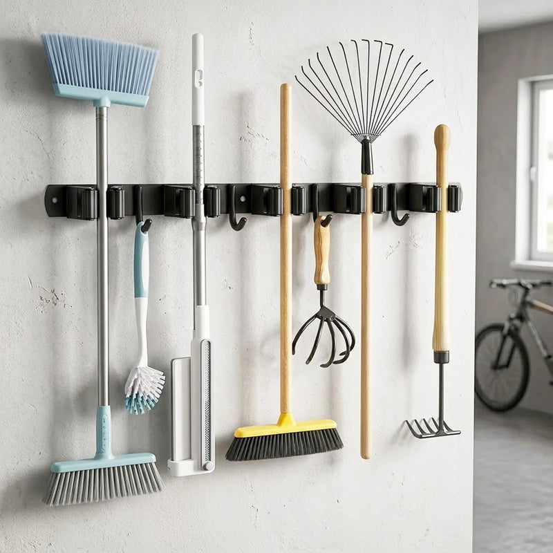 17 Inch Wall Mount Broom Holder Mop Broom Organizer Garage Garden Kitchen Tool Adjustable Storage (US Logistics only For USPS.TK/TMEU only For self-pickup)