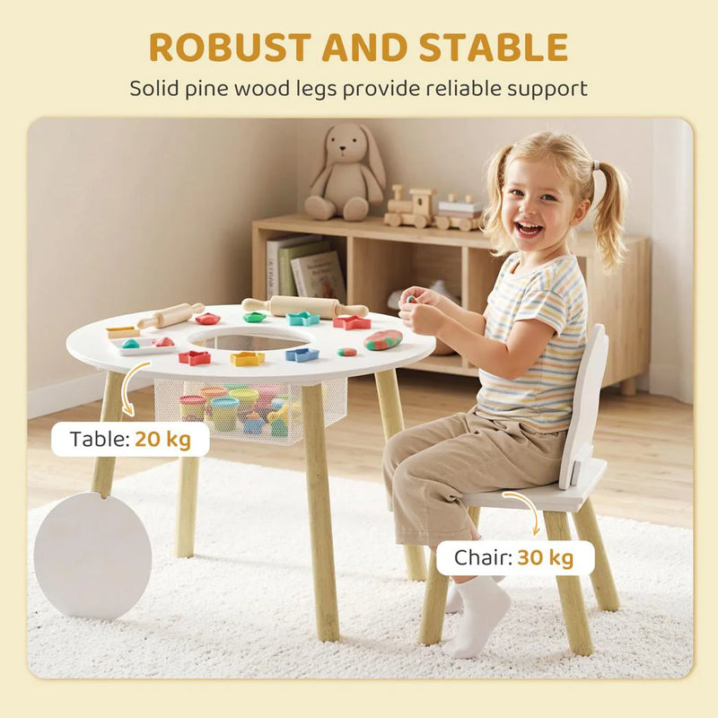 AIYAPLAY Kids Table and Chairs Set with Storage Bag Toddler Table and Chairs Set 3 Piece for Playroom White