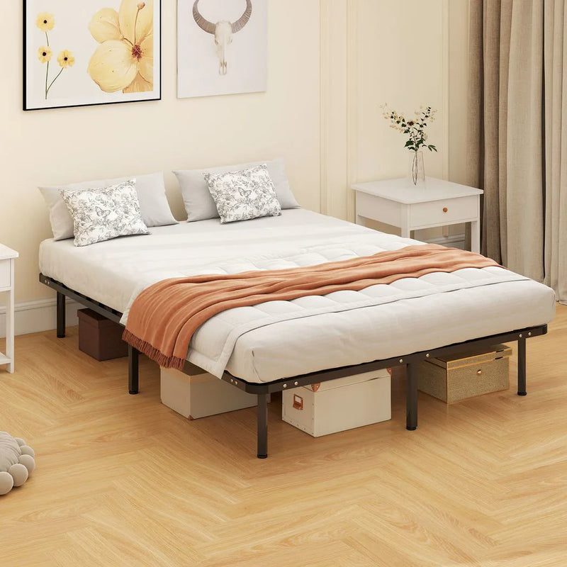 HOMCOM 4ft6 Double Bed Frame, Metal Platform Bed Frame with 2 x 14 Wood Slats, No Box Spring Needed, Underbed Storage, Black