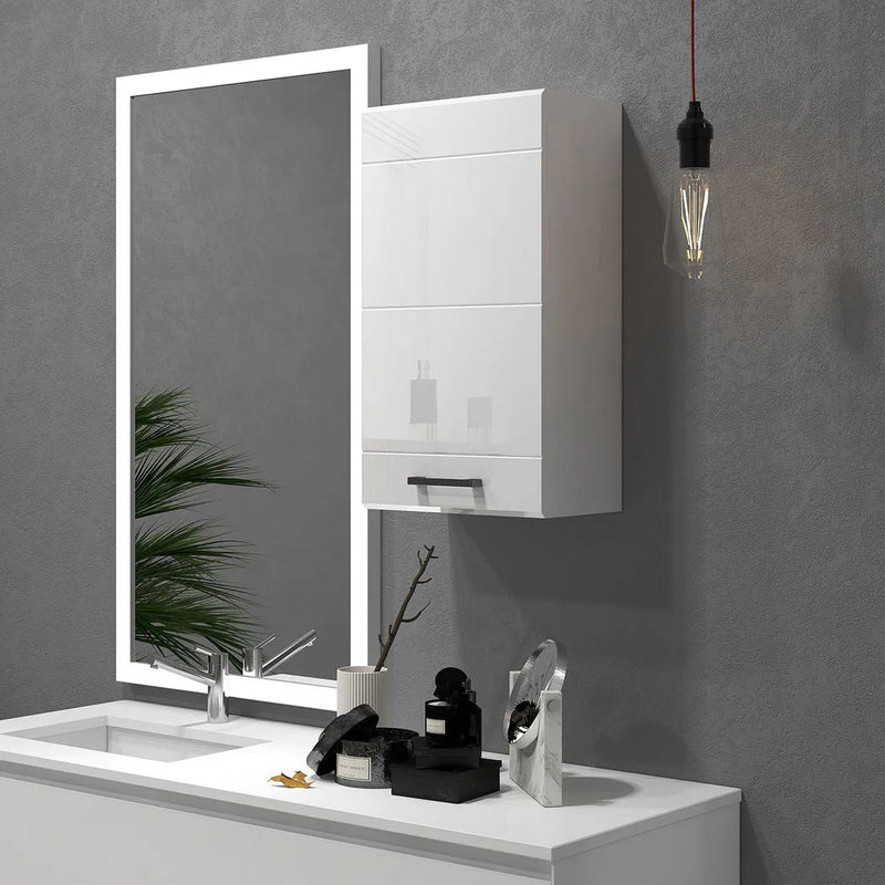 kleankin Bathroom Wall Cabinet, High Gloss Bathroom Storage Cabinet with Soft-Close Door, 3 Shelves, Adjustable Shelf, White