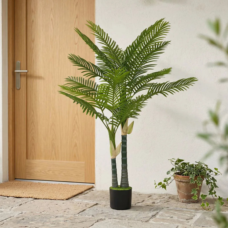 HOMCOM Artificial Palm Tree with 16 PEVA Leaves, 150cm Decorative Artificial Plant with Pot and Moss Effect, Green