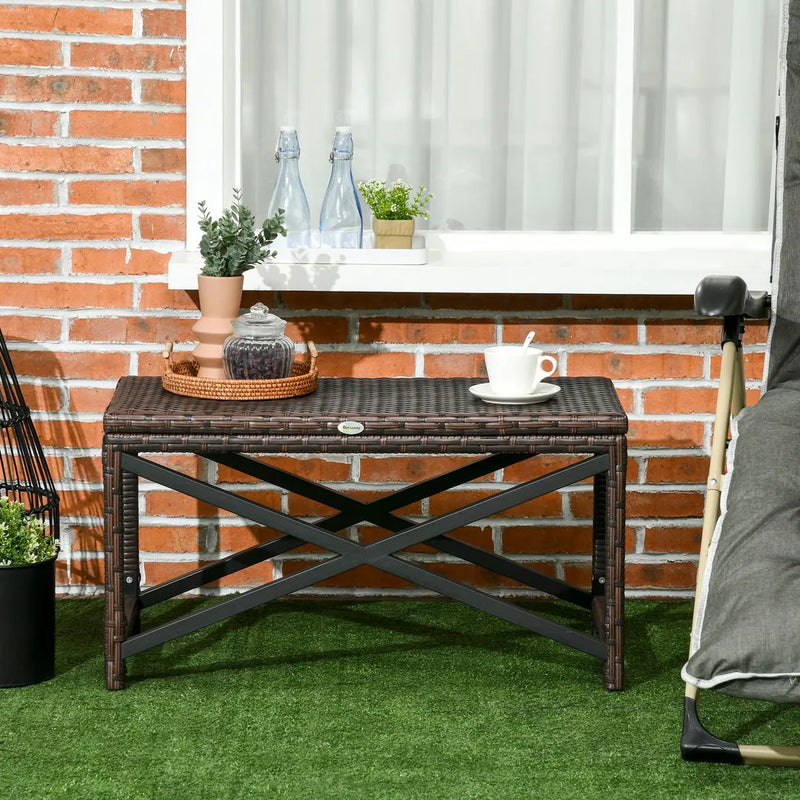 Outsunny Outdoor Coffee Table Side Table with X-Shape Frame for Patio, Balcony, Mixed Brown