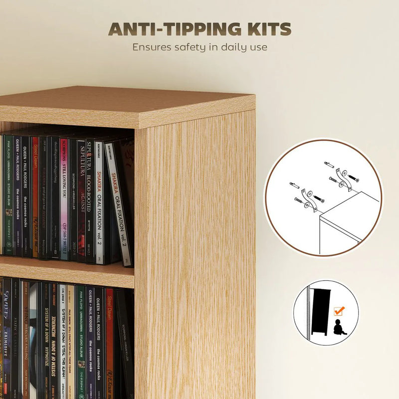 HOMCOM Set of 2 CD Media Display Shelf Unit Tower Rack with Adjustable Shelves, Natural