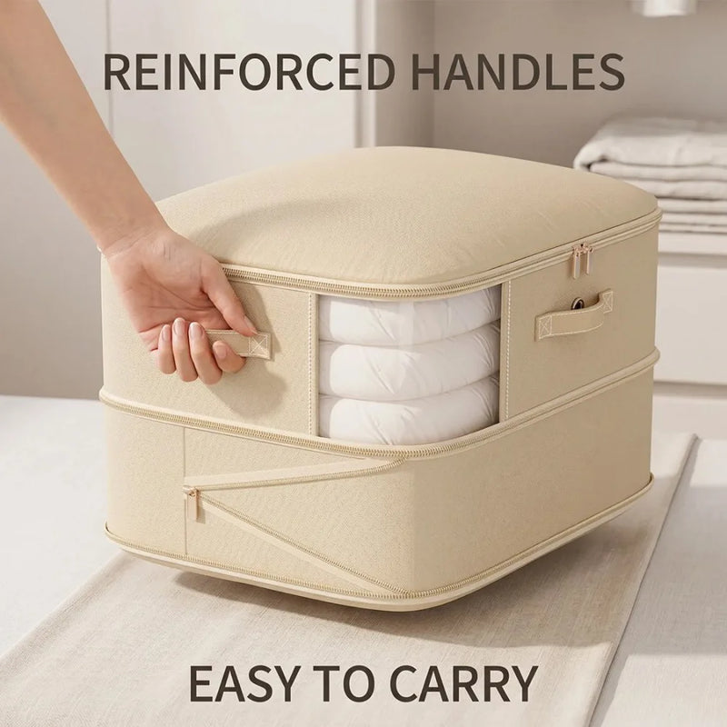 NEW 4x Clothes Storage Bags With Zips Bedroom Large Collapsible Storage Box Bedding UK-Beige