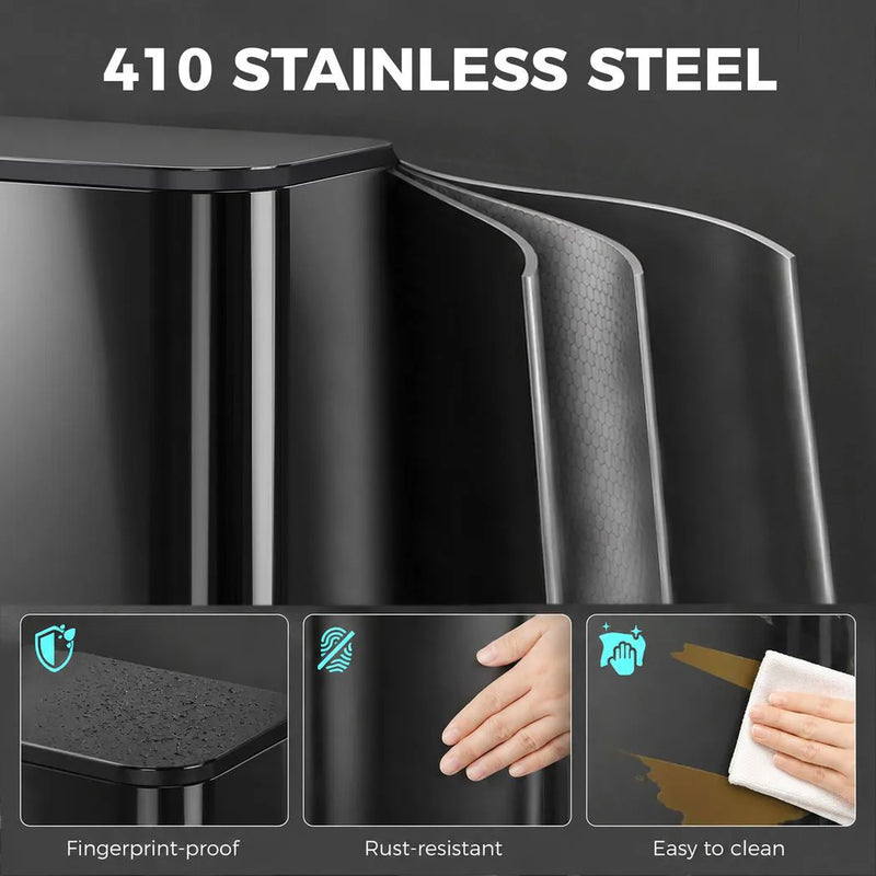 HOMCOM 50L Kitchen Bin, Metal Pedal Rubbish Bin with Soft Close and Stay-Open Lid, Removable Inner Bucket, High Gloss Black