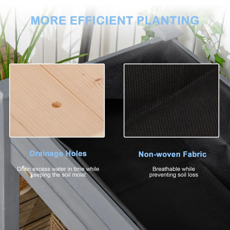Outsunny Raised Bed for Garden, Wooden Elevated Planter Box with Bed Liner, for Flower Vegetable Herb, Dark Grey