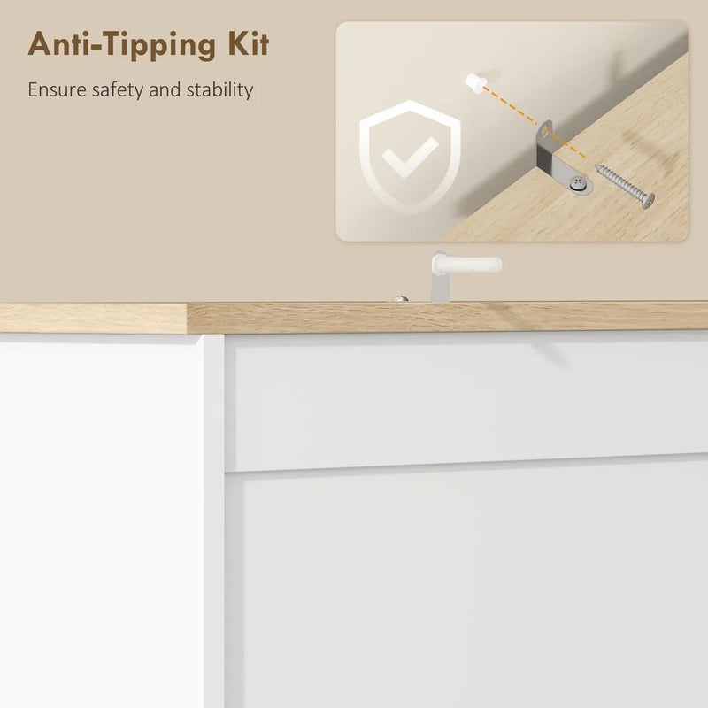 HOMCOM Kitchen Cupboard, Freestanding Kitchen Cabinet with 2 Cabinets, 2 Drawers, Open and Adjustable Shelves, White