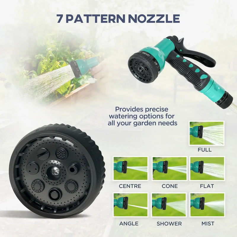 Outsunny Retractable Hose Reel Wall Mounted, 30 Garden Hose Pipe Reel with Lock, Auto Rewind, 7 in 1 Spray Nozzle, Includes Wall Fixings, 180° Swivel, Outdoor Watering, 59 x 23 x 42 cm, Green