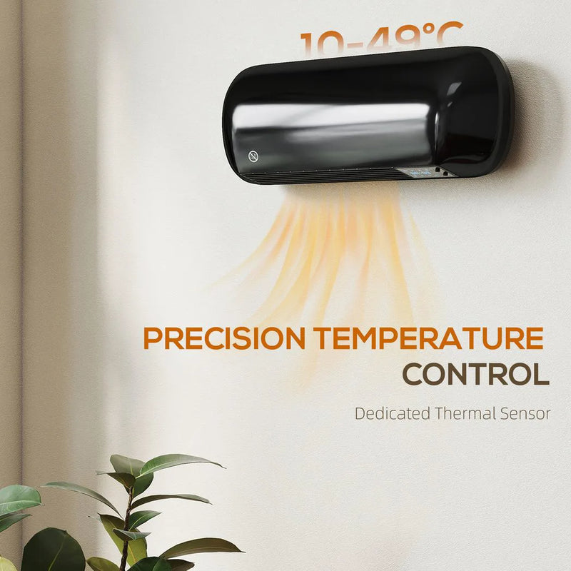 HOMCOM 2000W Ceramic Electric Heater with Fan, Adjustable Thermostat, Wall Mounted - Black