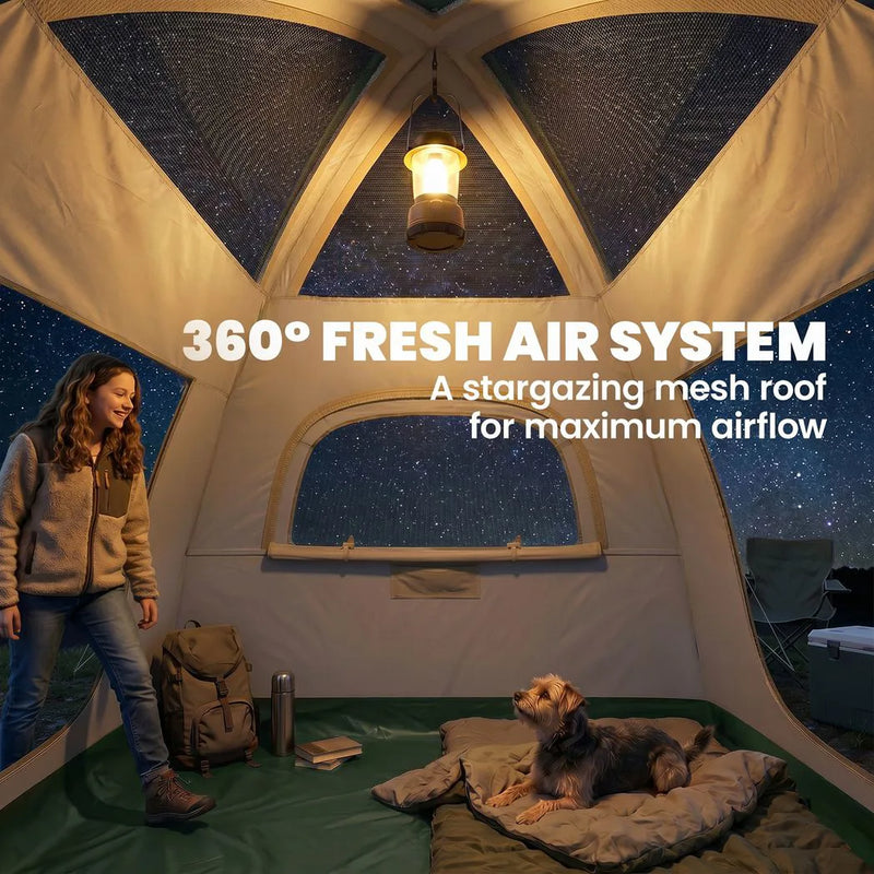 Outsunny Inflatable Camping Tent with Rainfly, 2-3 Man Air Tent 3000mm Waterproof Blow Up Tents, Beige