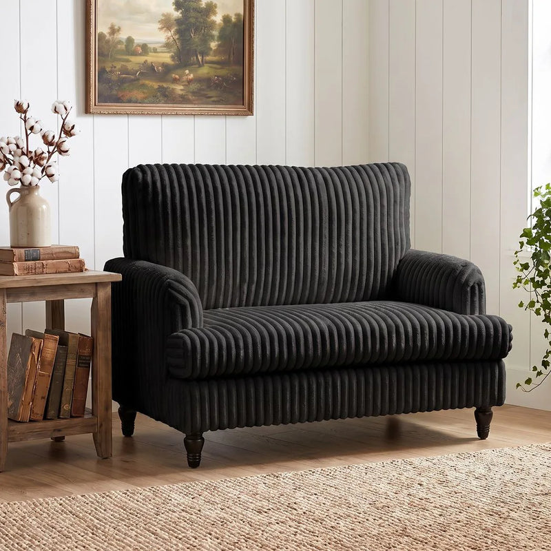HOMCOM Corduroy Single Sofa Armchair, Modern Accent Chair with Stripes, Turned Legs and Wide Seat, Black