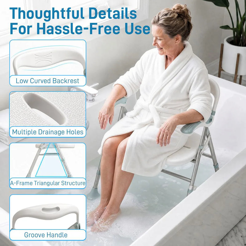 HOMCOM Foldable Shower Chair with Flip-Up Armrests, Shower Stool with Adjustable Height, Tool-Free Assembly, 136 kg