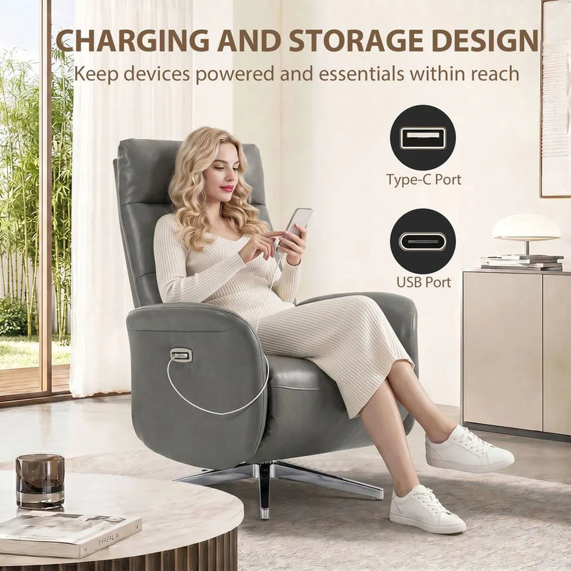 HOMCOM Power Recliner Chair, Swivel Electric Reclining Chair with Type C?, Recliner Armchair with Footrest, Dark Grey
