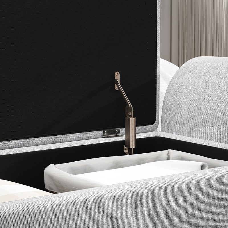 HOMCOM Storage Ottoman with Armrest, Window Seat, Upholstered Linen Storage Bench with Rubberwood Legs, Footstool for Bedroom Living Room, Hallway, Light Grey