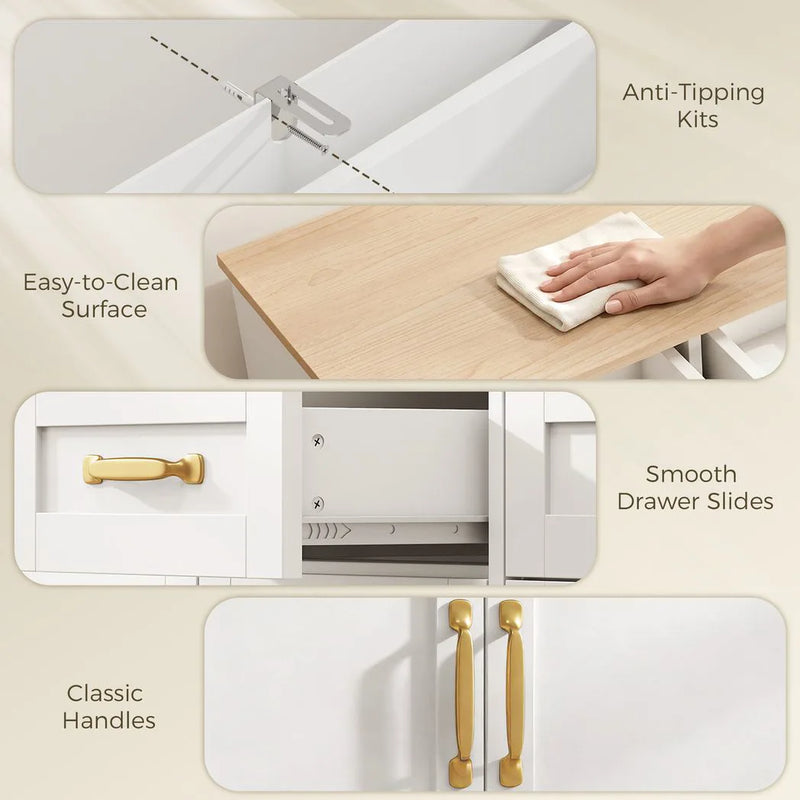 HOMCOM Sideboard Buffet Cabinet, 140 cm Kitchen Storage Cabinet with 4 Drawers, 4 Doors and 2 Adjustable Shelves, White