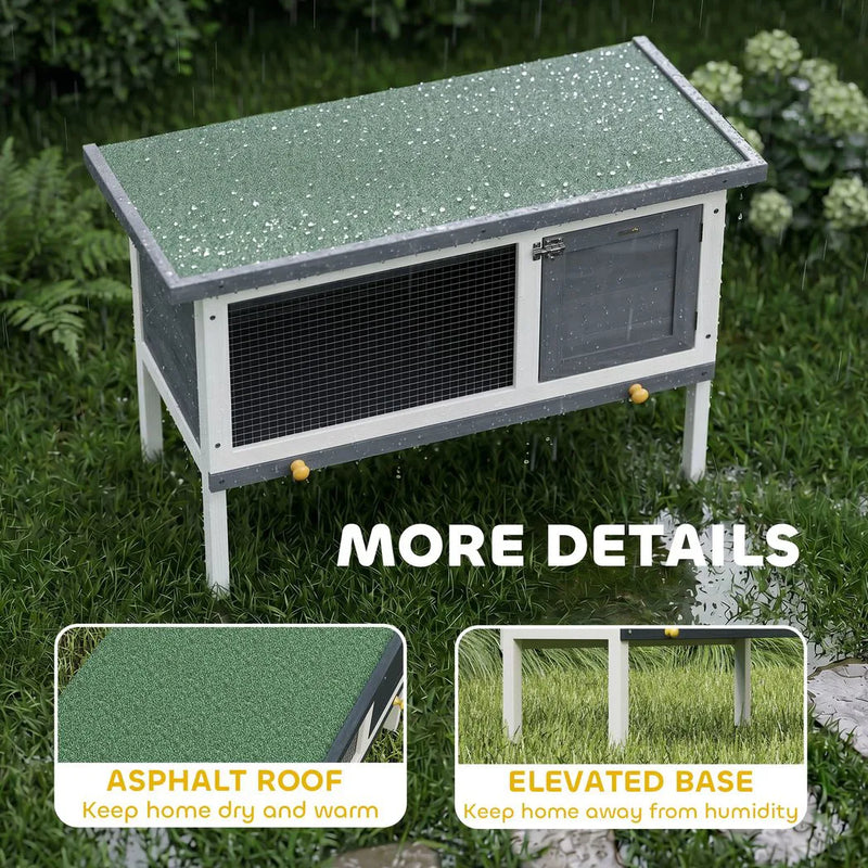 PawHut Wooden Rabbit Hutch, Guinea Pig Hutch with Asphalt Roof, Outdoor Elevated Bunny House for Rabbits, Chinchillas