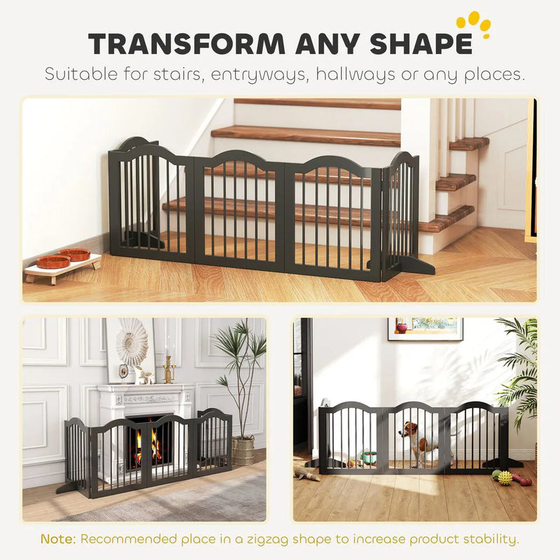 PawHut Freestanding Dog Gate Wooden Stair Gate for Dogs with Support Feet Foldable Pet Fence Safety Barrier for the House Doorway Stairs Black