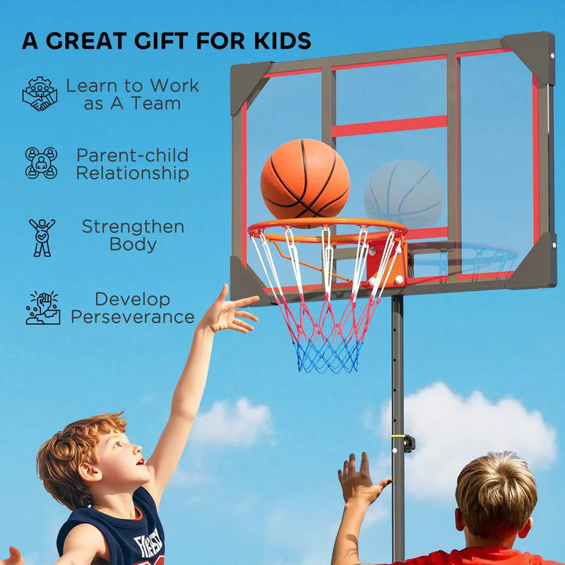 AIYAPLAY Basketball Hoop Outdoor Indoor, 210-260cm Height Adjustable Basketball Hoop with Wheels, Larger Base, for 6 Years, Red