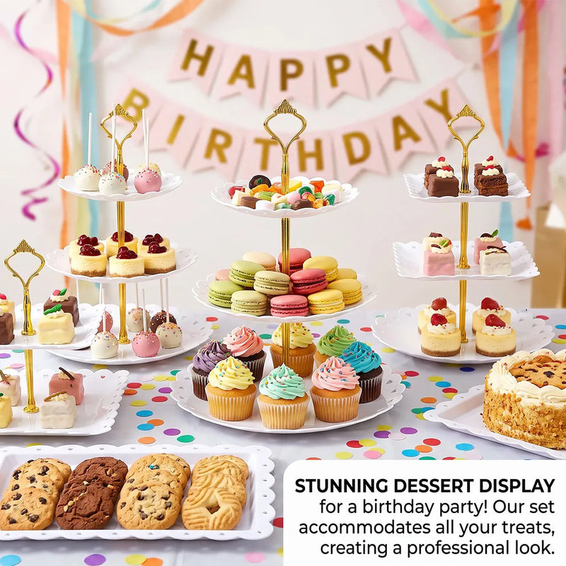 6pcs Cake Stand Afternoon Tea Wedding Plates Party Embossed Tableware Holder-white