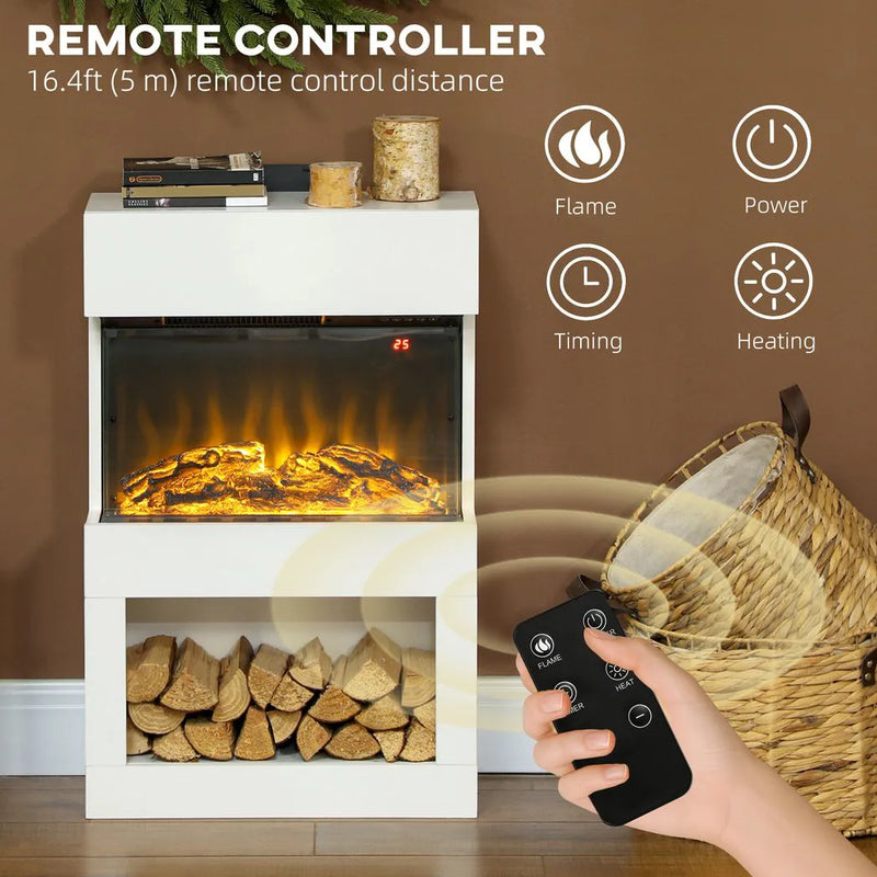 HOMCOM 19" Electric Fireplace with Surround, 3D Flame Effect, 6 Colours & 3 Brightness Levels, 1000W/2000W White Electric Fire and Mantel Reach up to 30? Space with Remote & Timer, 3 Sided View