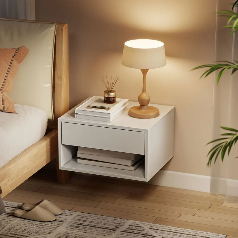 HOMCOM Set of Two Floating Bedside Tables - White