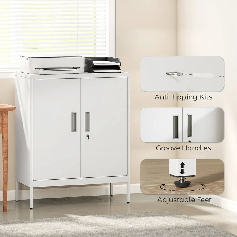 HOMCOM Metal Storage Cabinet with Lock and Adjustable Shelves - White