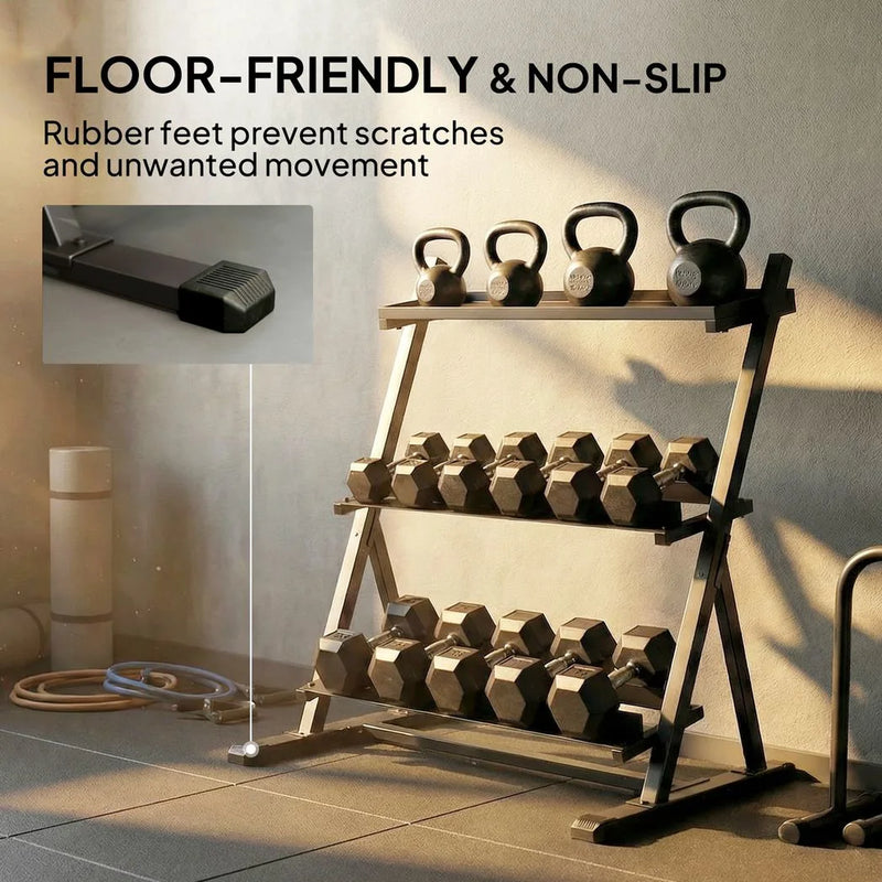 SPORTNOW 3-Tier Adjustable Dumbbell Rack, Heavy-Duty Weight Rack for Dumbbells, Kettlebells and Multiple Balls, Space-Saving Weight Storage Stand for Home Gym, 200 KG Capacity