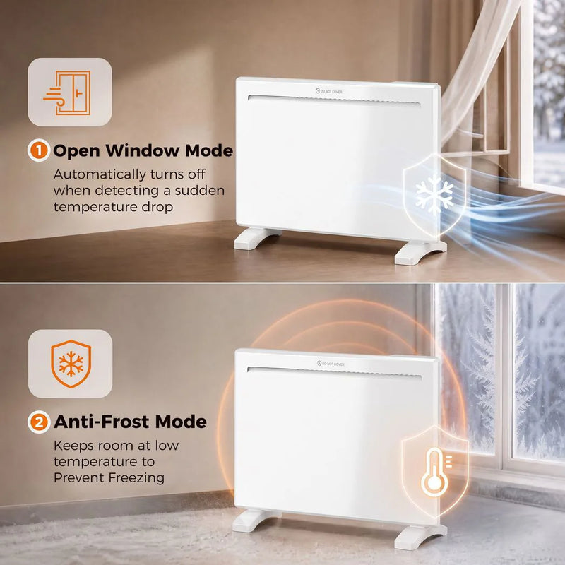 HOMCOM Smart Panel Heater Wall Mounted/Freestanding, Electric Heater with Weekly Timer, Open Window & Anti-Frost, 1000W, White
