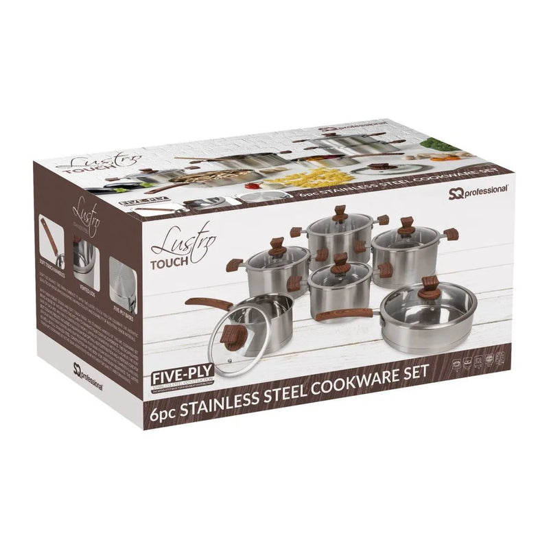 Sq Professional Lustro Touch Stainless Steel Cookware Set Of 6 Brown