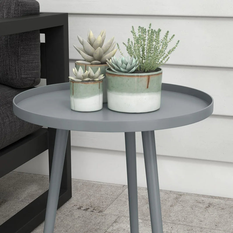 Outsunny Round Garden Coffee Table, Outdoor Side Table with Rounded Steel Edge, Ø40 x 50H cm, Grey