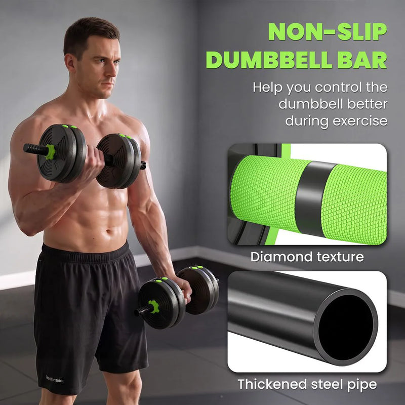 SPORTNOW 15 kg 3-in-1 Adjustable Dumbbell & Barbell Set with EZ Bar, Connecting Rod and Non-Slip Grip for Home Gym, Green