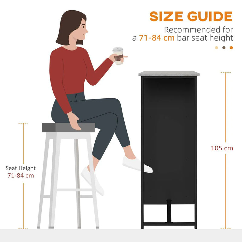 HOMCOM Breakfast Bar Table, Bar Table with 3-Tier Storage Shelf and Wine Rack, 105W x 40D x 105H cm, Black