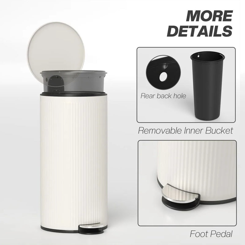 HOMCOM Kitchen Bin, 30 Litre Pedal Rubbish Bin with Removable Bucket, Cream