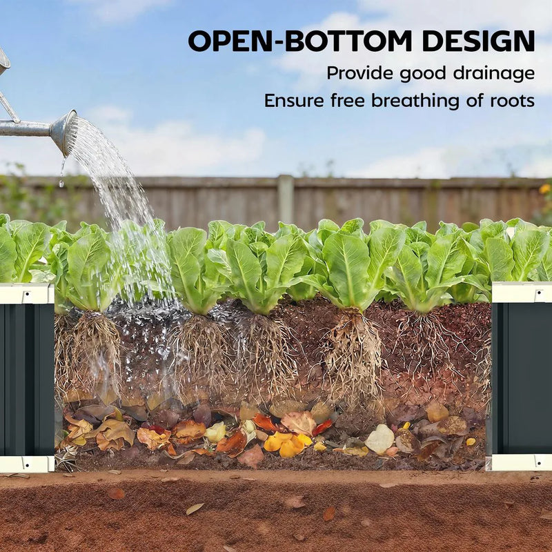 Outsunny Galvanised Raised Garden Bed, 4.5 x 2 x 1 ft Metal Planter with Gloves and Folded Edging, Dark Grey