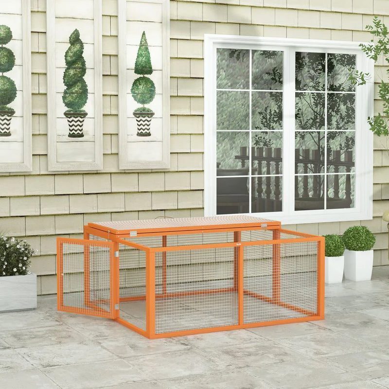 PawHut Wooden Folding Rabbit Hutch, for 2-3 Rabbits - Orange