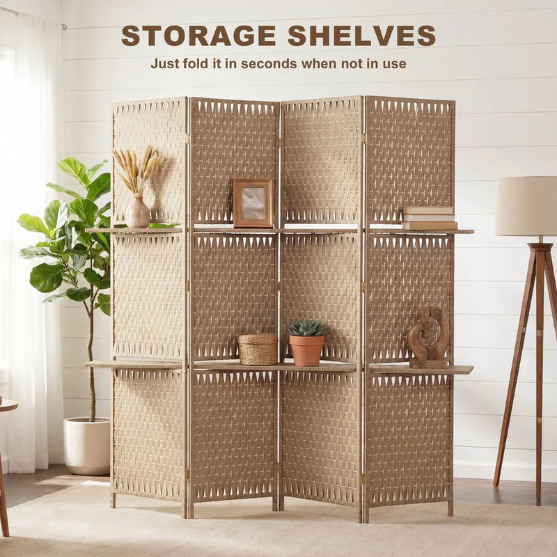 HOMCOM Wave Fibre Freestanding Folding Privacy Screen Panels, Room Divider, Natural Wood Finish